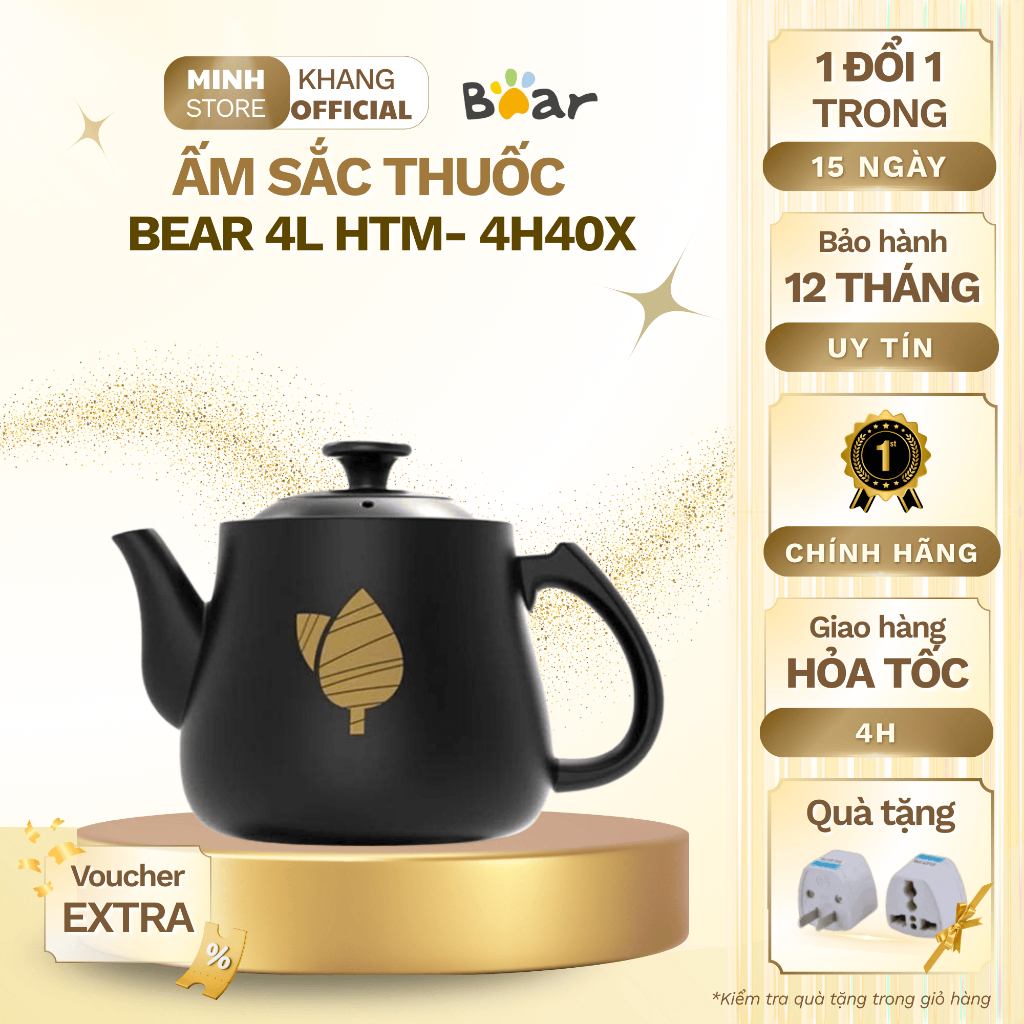 Ấm Sắc Thuốc Bear 4.0L Ấm Sắc Thuốc Bằng Điện Gốm Sứ Đun Nước Pha Trà Ấm Sắc Thuốc Điện HTM-4H40X