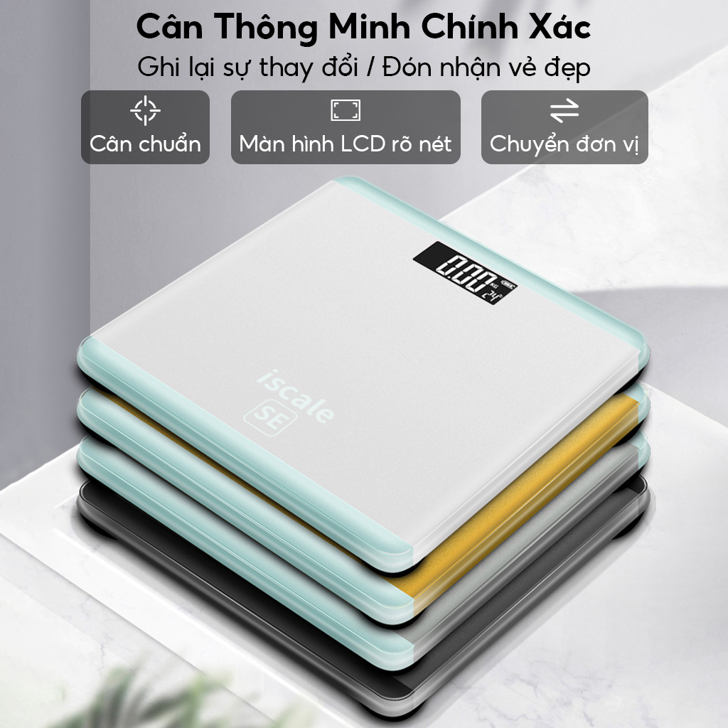 Cân Điện Tử ISCALE Theo Dõi Sức Khỏe Gia Đình 180Kg - Mặt Kính Cường Lực 6mm , Độ Chính Xác 0.1kg