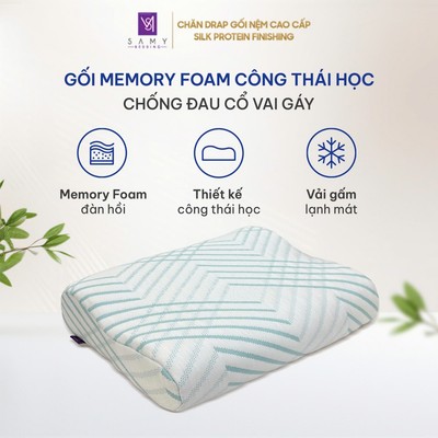Gối Memory Foam Samy Crystal 40x60cm Gối Công Thái Học Nâng Đỡ Cổ Vai Gáy
