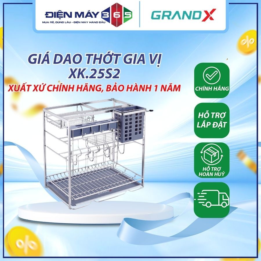 GIÁ DAO THỚT GIA VỊ NAN DẸT KHUNG INOX SUS304 GRANDX XK25S2 / XK30S2 / XK35S2 / XK40S2 - DNH