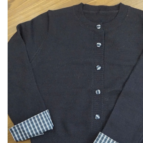 [ẢNH THẬT] Áo cardigan dáng ngắn YUMMY phối tay kẻ , Cardigan cổ tròn dệt kim xanh Navy AL46 | BigBuy360 - bigbuy360.vn