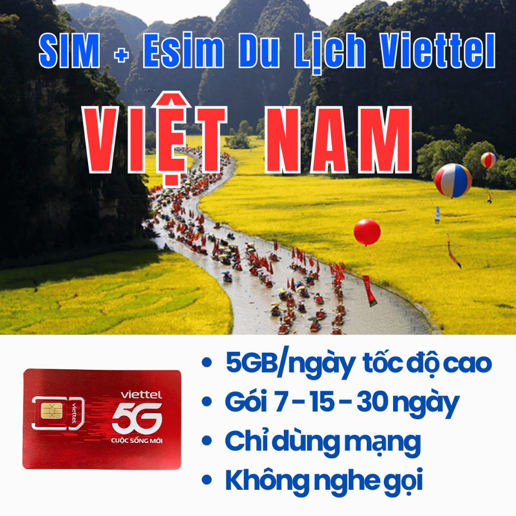 [ FREE 30 NGÀY ] Viettel 4G/5G Sim Du Lịch Ngắn Ngày Tặng 5GB/NGÀY Vào Mạng Full Tốc Độ Cao