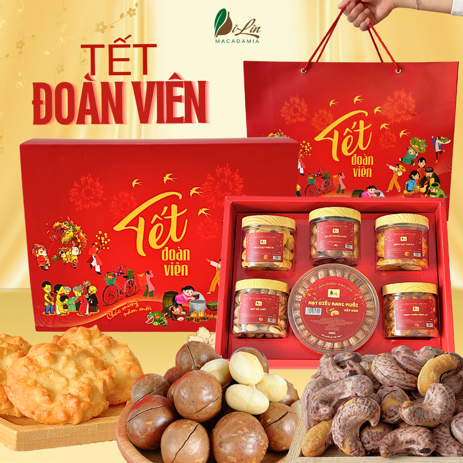 Combo Quà Tết Cao Cấp DiLin – Bánh Macca, Hạt Điều Xếp Hoa, Hạt & Bánh Dinh Dưỡng