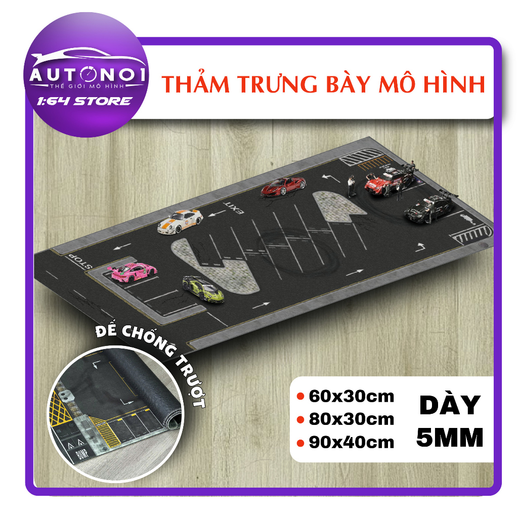 Phụ kiện thảm sa bàn chống trượt mô phỏng diorama bãi đỗ xe kích thước cho mô hình xe 1:64 Autono1 P