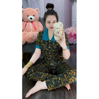 Đồ Bộ Cổ Sen Quần Dài Vải Lụa Mango Size Từ 45-75 Kí