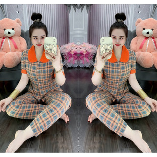 Đồ Bộ Cổ Sen Quần Dài Vải Lụa Mango Size Từ 45-75 Kí