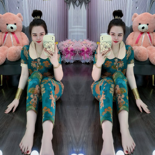 Đồ Bộ Cổ Sen Quần Dài Vải Lụa Mango Size Từ 45-75 Kí