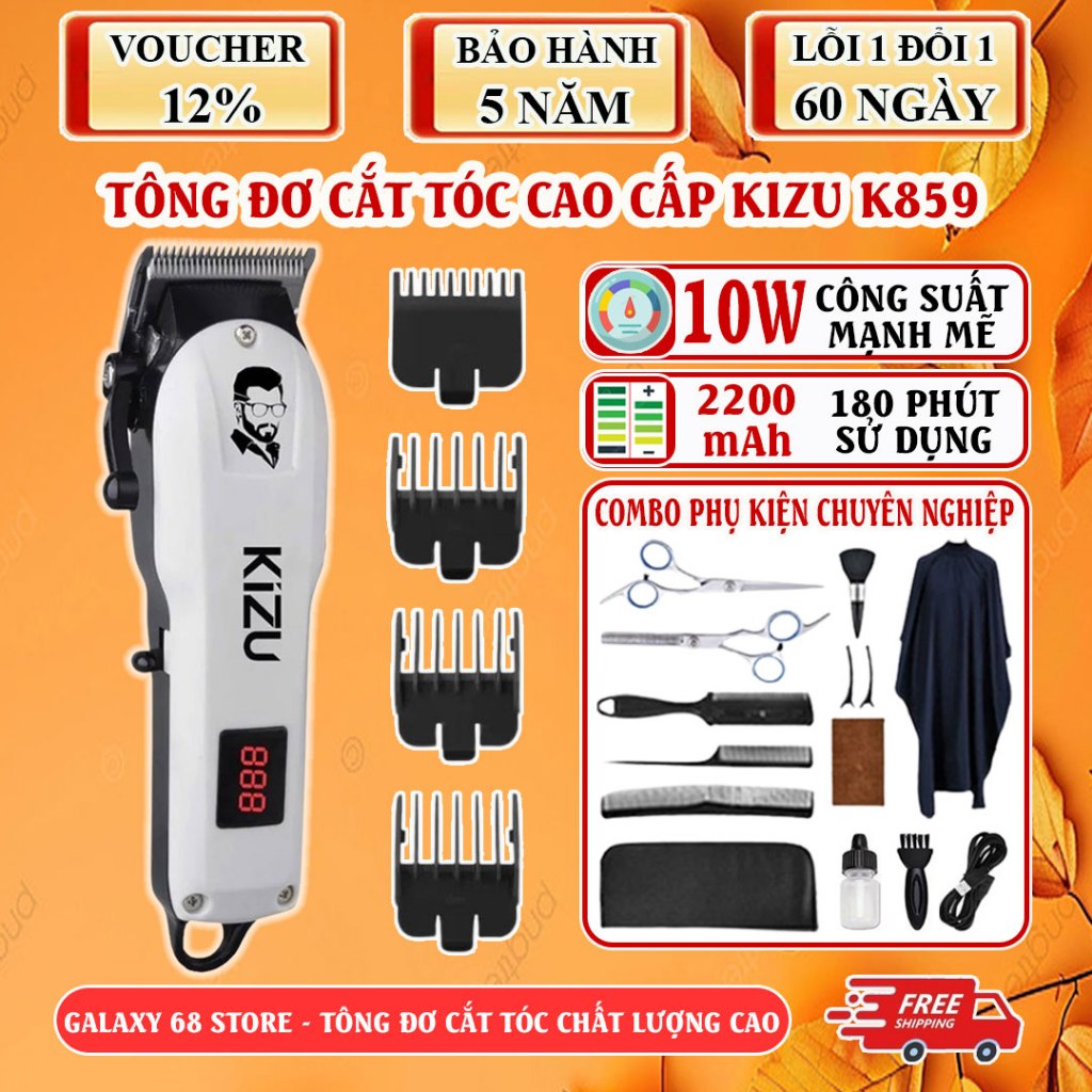 Tông Đơ Cắt Tóc Kizu K859 Chính Hãng, Tăng Đơ Cắt Tóc Nam Cao Cấp, Lưỡi Sắc, Màn Hình LED