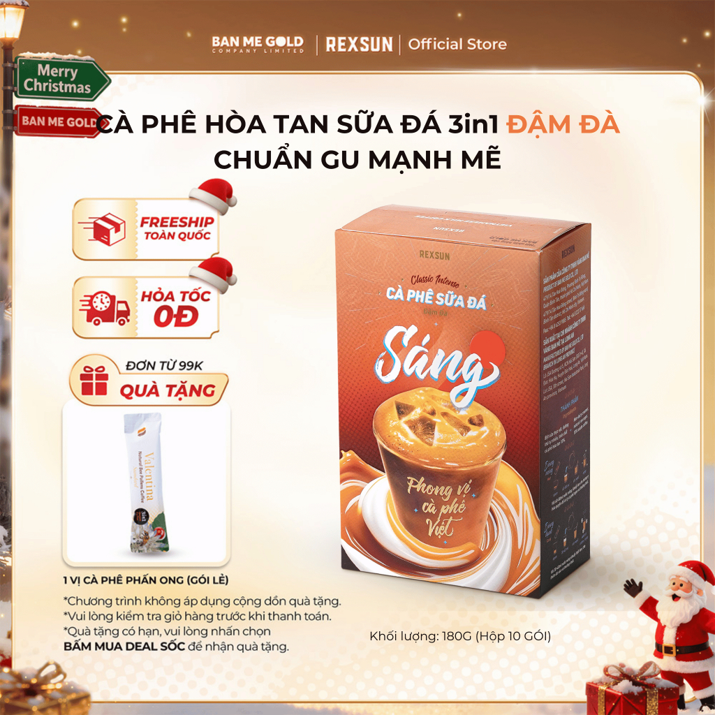 [TẶNG QUÀ] Cà Phê Hoà Tan Sữa Đá ĐẬM ĐÀ Gu Mạnh Mẽ - Hộp 180g (10 gói) - Cafe Sữa Đá 3in1 Tiện Lợi B