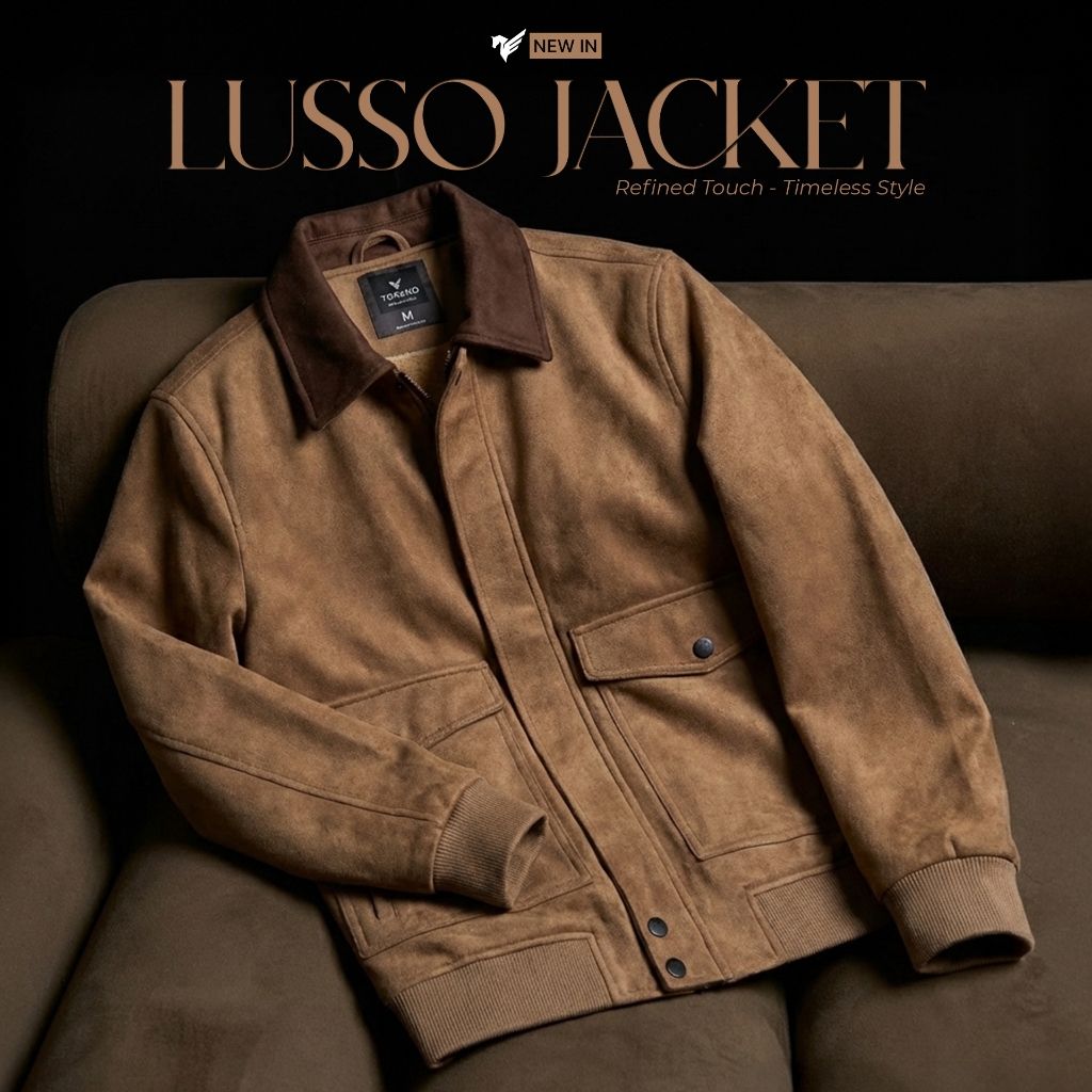 Áo khoác da lộn LUSSO JACKET TORANO basic cổ bẻ cúc dập logo Siêu Mịn, Cản Gió, Giữ Ấm GWCL502