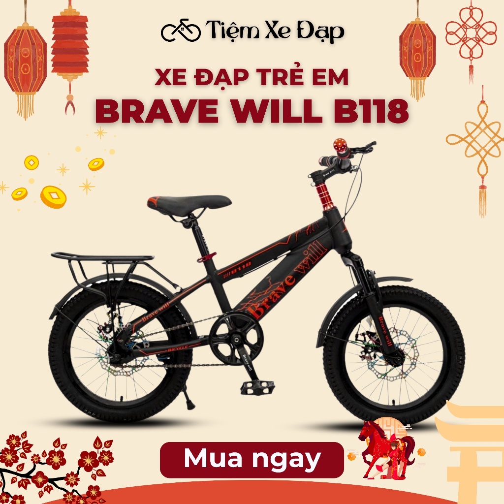 Xe Đạp Trẻ Em BRAVE WILL B118, Xe Đạp Địa Hình Học Sinh Đi Học, Đi Chơi Cho Bé Từ 5 - 12 tuổi