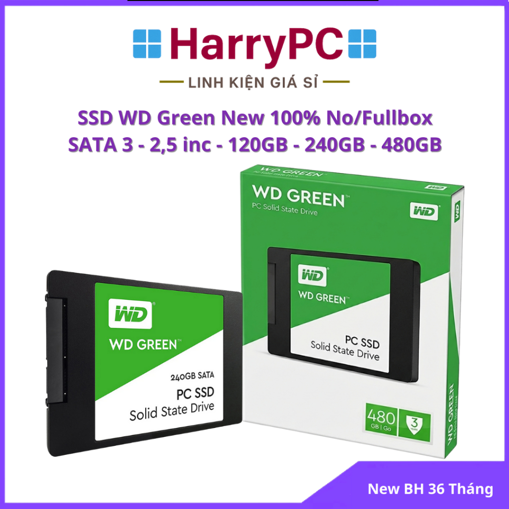Ổ cứng SSD WD Green 120GB 240GB 480GB SATA 3 2.5 inch - Tốc độ cao, BH Đến 36 Tháng, Mới 100%