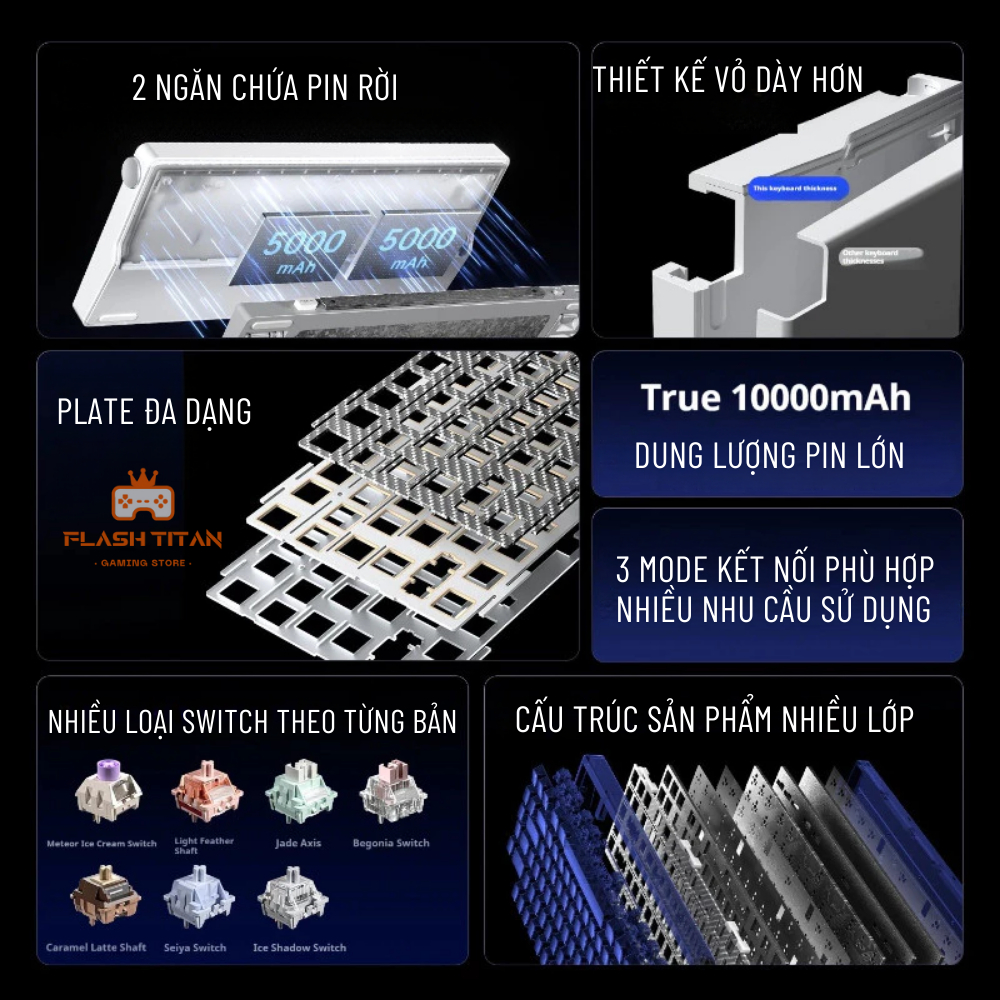 Bàn phím cơ không dây Aula NOVA75 - 3 Mode kết nối - Led RGB mạch xuôi có app - Màn LED tùy chỉnh | BigBuy360 - bigbuy360.vn