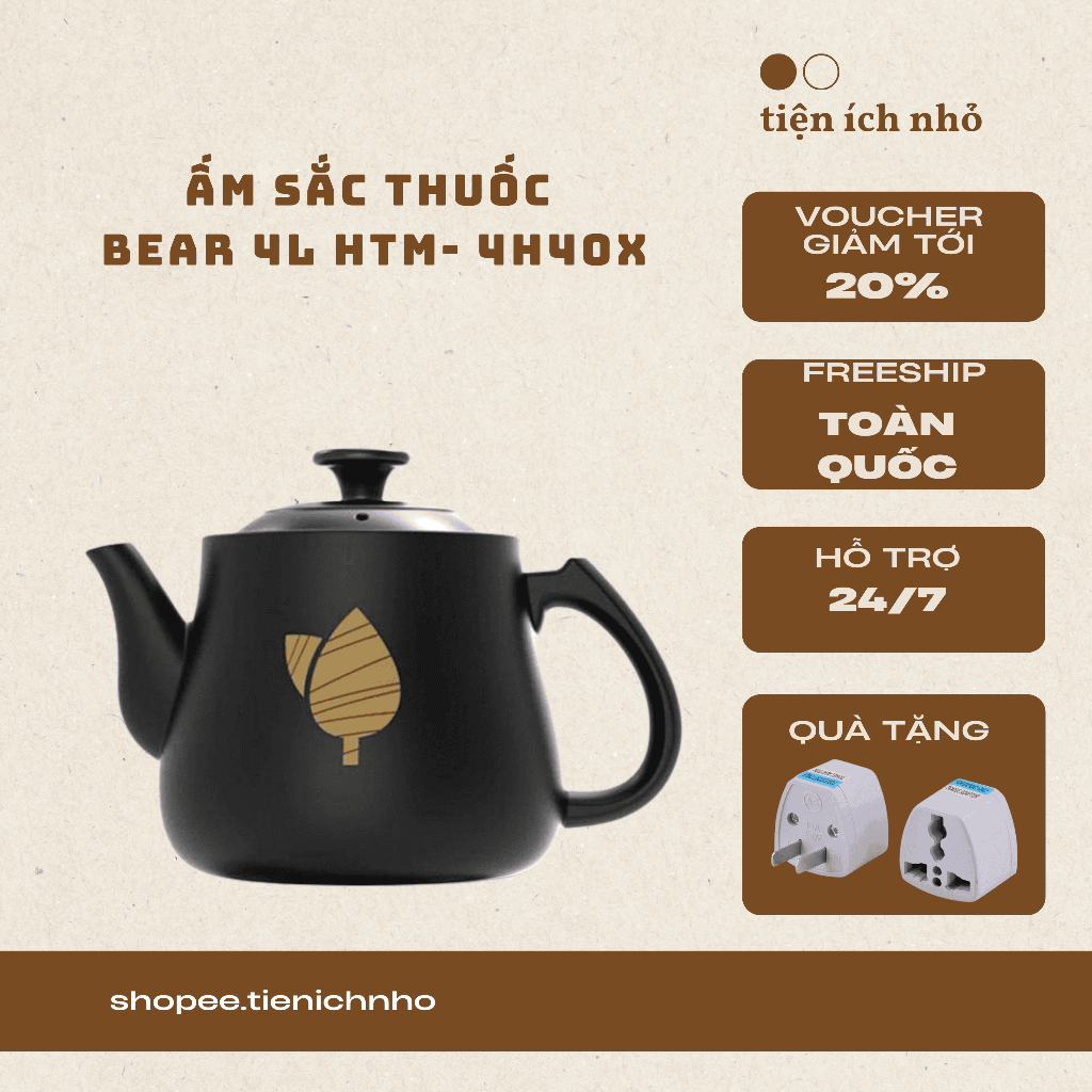 Ấm Sắc Thuốc Bear 4L Điện Gốm Sứ Chịu Nhiệt Đun Nước Pha Trà Tiện Dụng Bảo Hành 18 Tháng HTM-4H40X