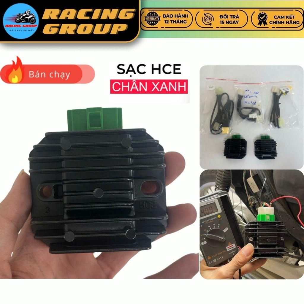 Sạc HCE Chân Xanh Gắn Cho Dòng Xe Yamaha, Honda, Sạc Độ HCE Tải Đèn Bi Cầu, Trợ Sáng Công Suất Lớn