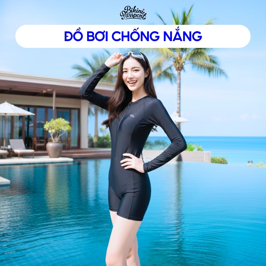 Đồ bơi một mảnh nữ tay dài chống UV đi du lịch - Bikini Passport - BS260_BL | BigBuy360 - bigbuy360.vn