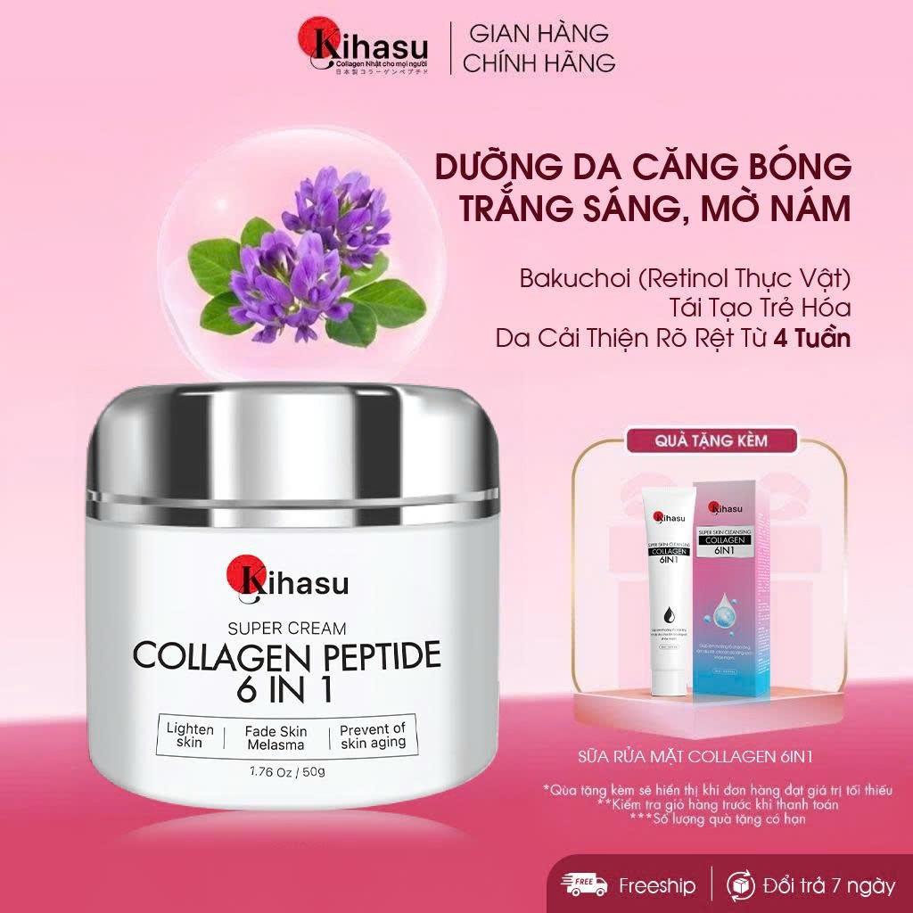 [LIVE] Kem Dưỡng Ẩm Collagen Peptide Kihasu 6in1 Giúp Da Căng Bóng, Trắng Sáng Tự Nhiên, Mờ Nám