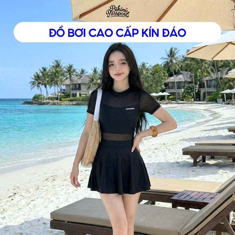 Đồ bơi một mảnh nữ tay ngắn che khuyết điểm đi biển - Bikini Passport - BS1020_BL | BigBuy360 - bigbuy360.vn