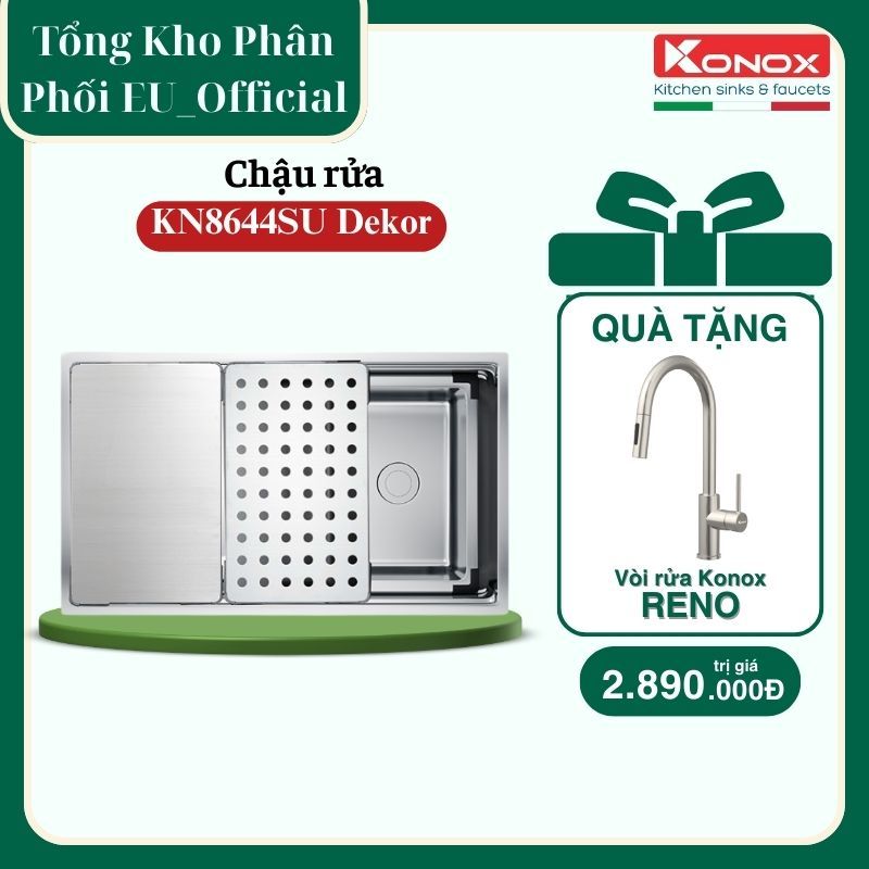 Chậu Rửa Bát Workstation Konox KN8644SU Dekor tặng kèm vòi dây rút Reno