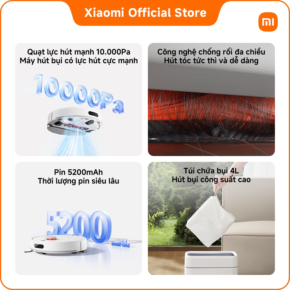 Robot hút bụi Xiaomi H40｜Quạt lực hút mạnh 10.000Pa｜Máy hút bụi có lực hút cực mạnh｜Hút tóc tức thì và dễ dàng | BigBuy360 - bigbuy360.vn