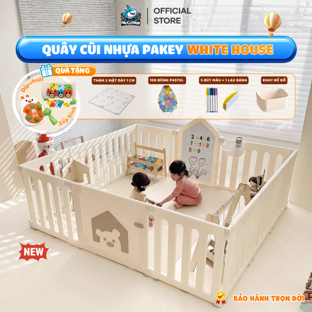 Quây Cũi Nhựa Cho Bé Pakey Mẫu Mới Cao Nhất 65cm, Quây Cũi Phong Cách Nhật Bản Dày Dặn Chắc Chắn Whi