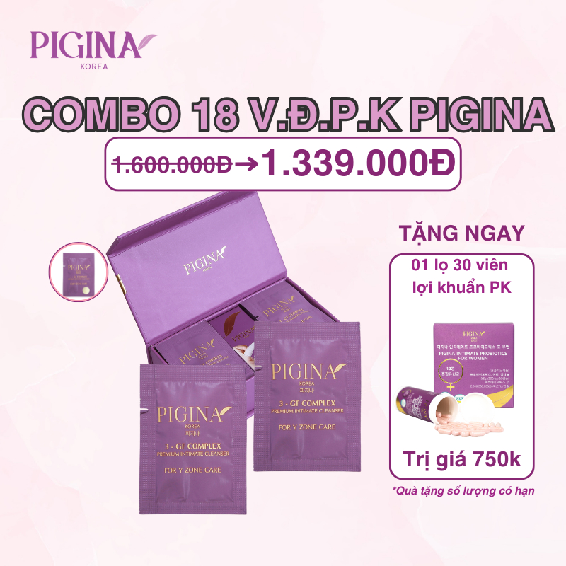[Combo 18 túi Pigina] Tặng 1 lọ 30 Viên uống Lợi Khuẩn cho nữ Pigina
