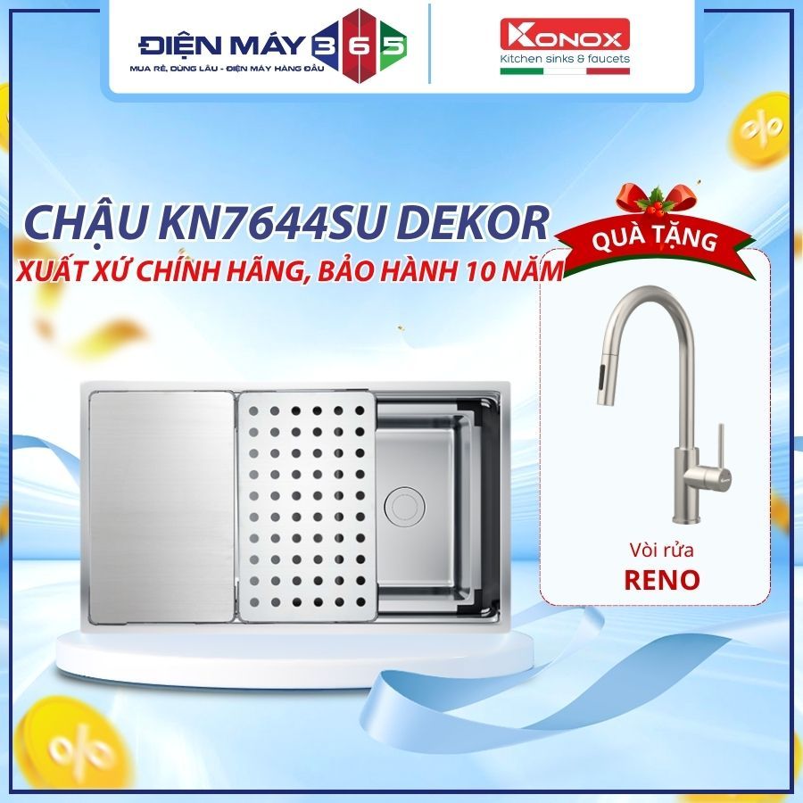 [Tặng Quà] Chậu Rửa Bát Inox 1 Hố Chống Xước Konox KN7644SU Dekor - Chất Liệu SS304 - DNH