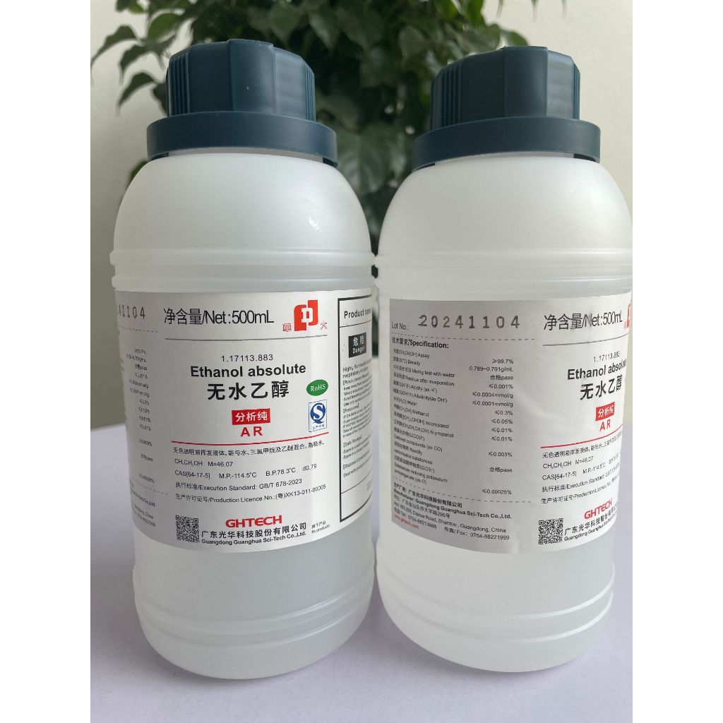 Ethanol Absolute 500ml – C2H5OH – CAS 64-17-5 – Cồn Tuyệt Đối – Hóa Chất Thí Nghiệm