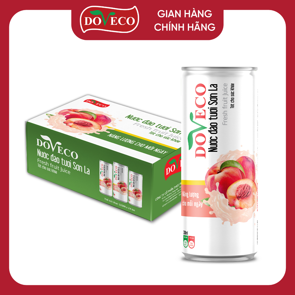 [Thùng 24 lon] Nước ép Đào tươi Doveco - hương vị THẬT