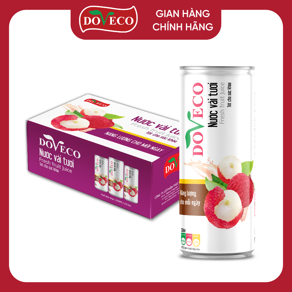 [Thùng 24lon] Nước ép Vải Tươi Doveco - Nước vải tươi Bắc Giang