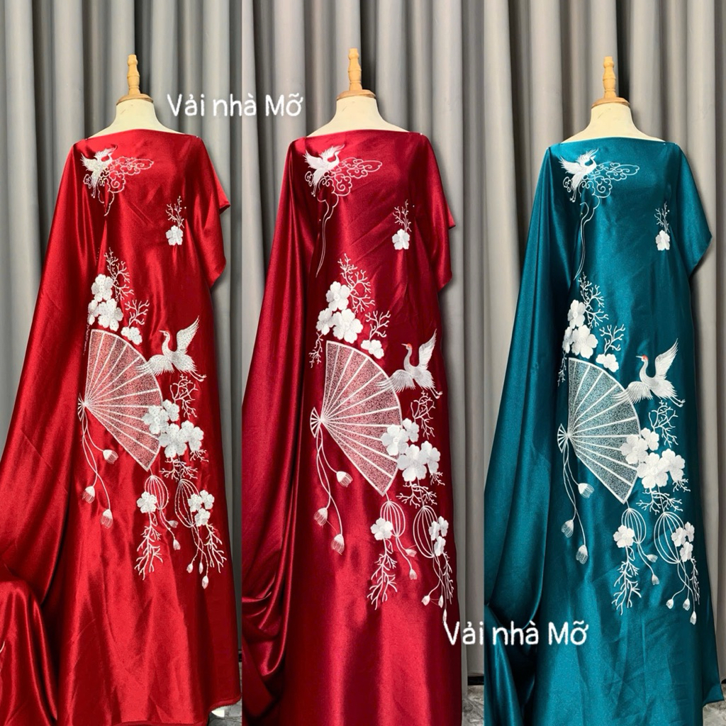 [25] Vải lụa Ruby may Áo Dài, Hoạ tiết Thêu