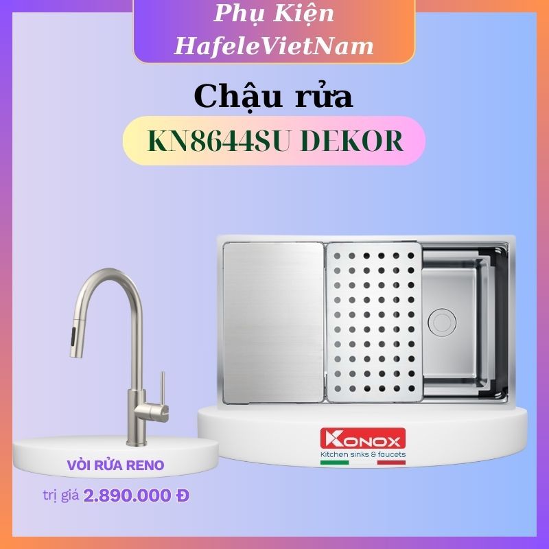 Chậu Rửa Bát Workstation Konox KN8644SU Dekor tặng vòi dây rút Reno