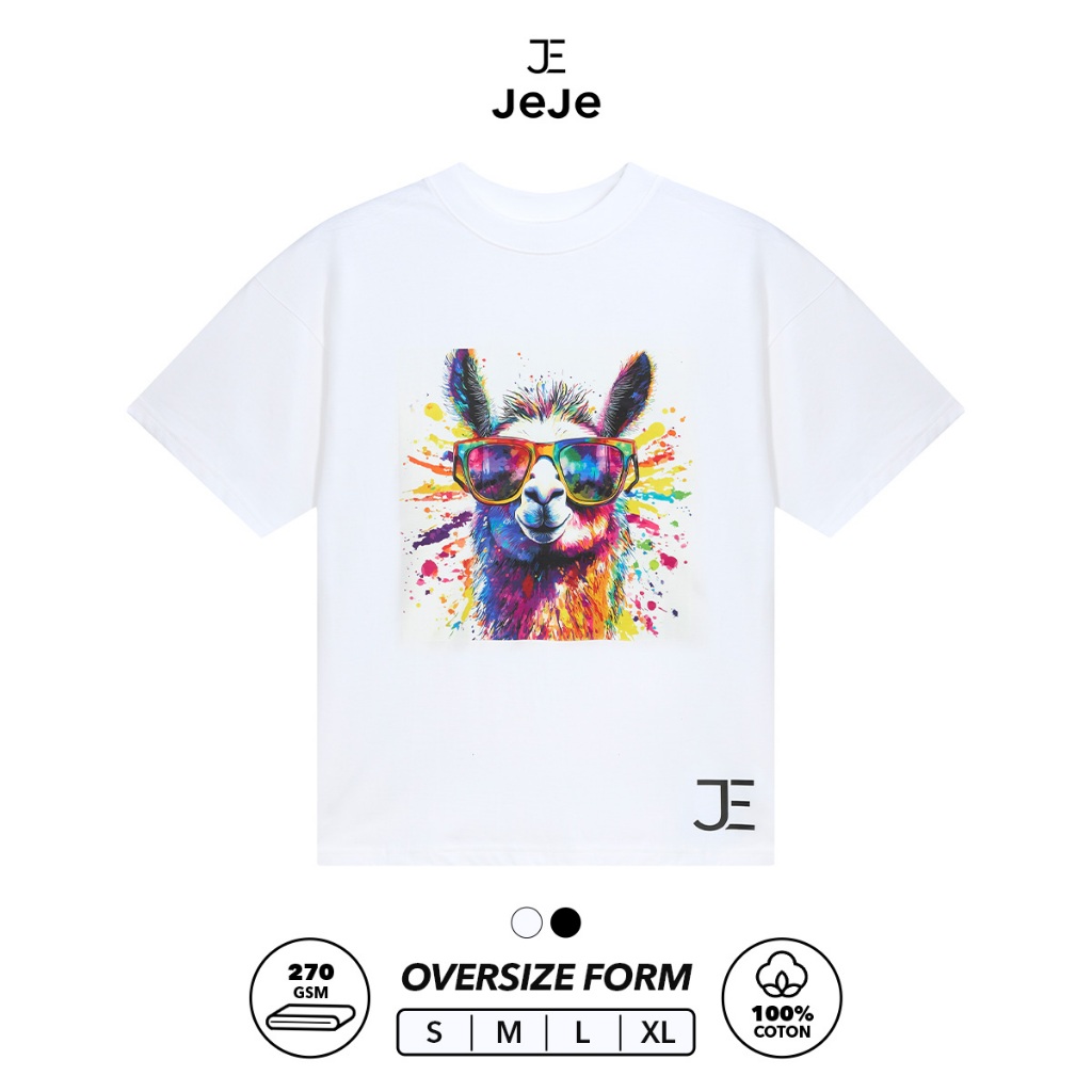 JeJe Llama 01 – Áo thun nam nữ form oversize 100% cotton 270gsm hoạ tiết chú lạc đà Llama cá tính