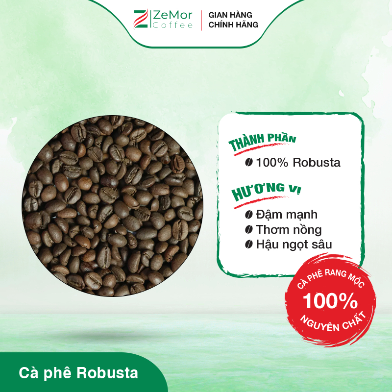 ZeMor Coffee - Cà Phê Robusta Hạt Rang Mộc S18 Natural CF02001 (1 Kg)
