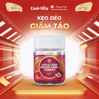 Kẹo Dẻo Giấm Táo Hỗ Trợ Tiêu Hóa Coolvita Chiết Xuất Từ Táo Tươi Kết Hợp Vitamin B12 & Folic Acid (60 viên x3g)/hộp