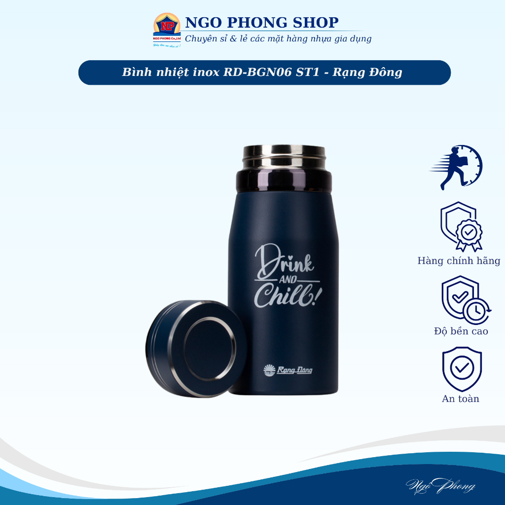 Bình nhiệt inox cao cấp 600ml Rạng Đông (RD-BGN06 ST1) – Nắp kín chống rò rỉ, dễ tháo rời, tiện lợi.