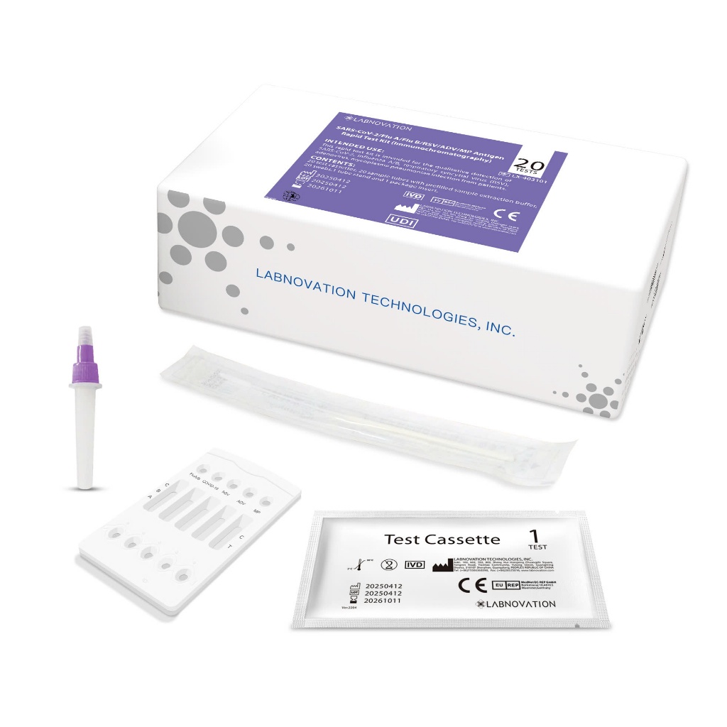 Bộ test xét nghiệm nhanh 6 trong 1 Cúm A/ Cúm B/ Covid19/ RSV/ Adeno Virus/ MP chính xác LABNOVATION