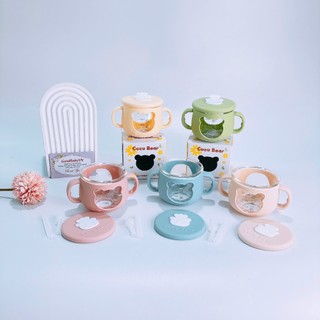 Cốc tập hút thủy tinh Coco Bear 4in1 cho bé ăn dặm đa năng, làm bát ăn dặm, trữ đông, hấp bánh