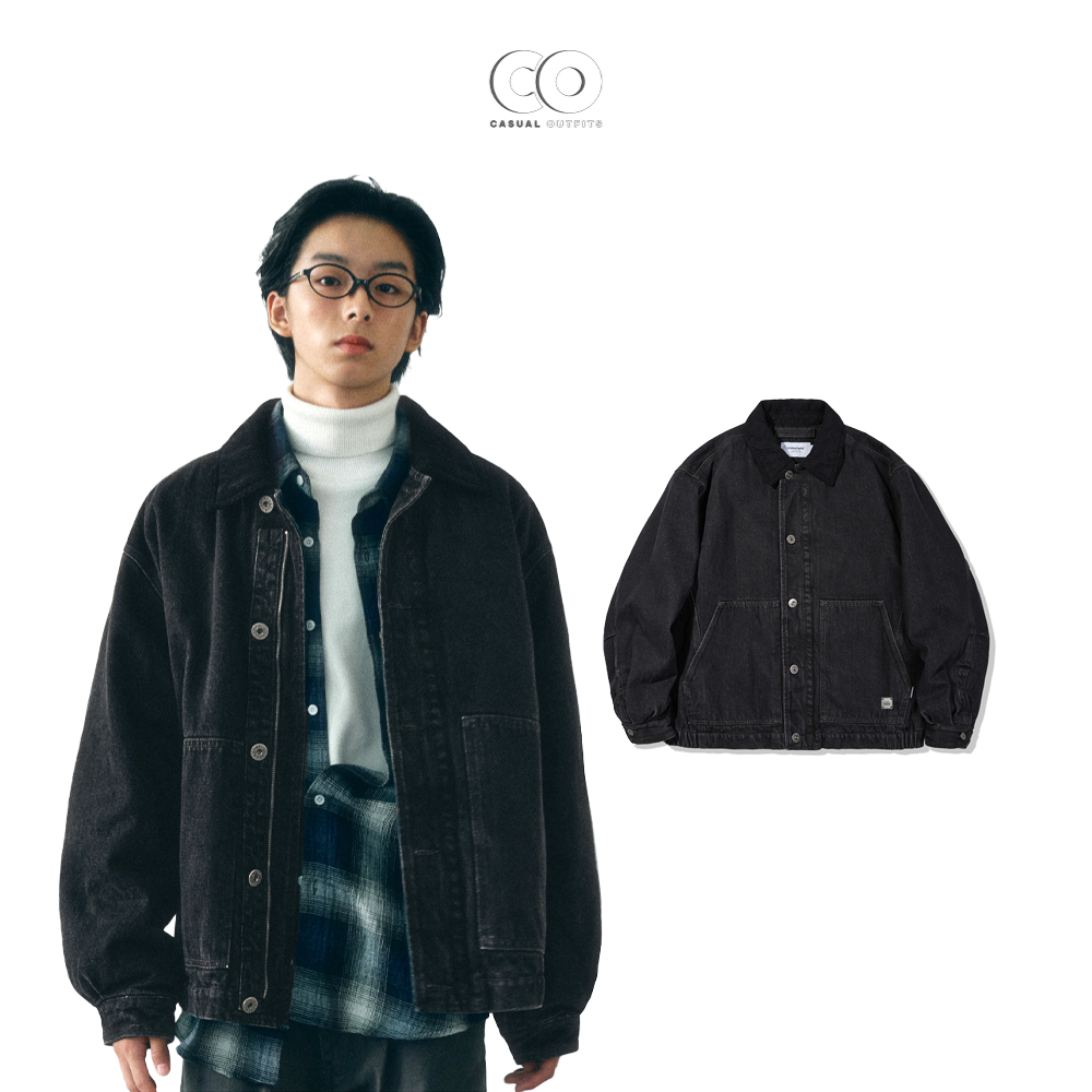 [CHÍNH HÃNG] Áo khoác corduroy collar denim cổ nhung Code:Graphy form oversize - Màu đen