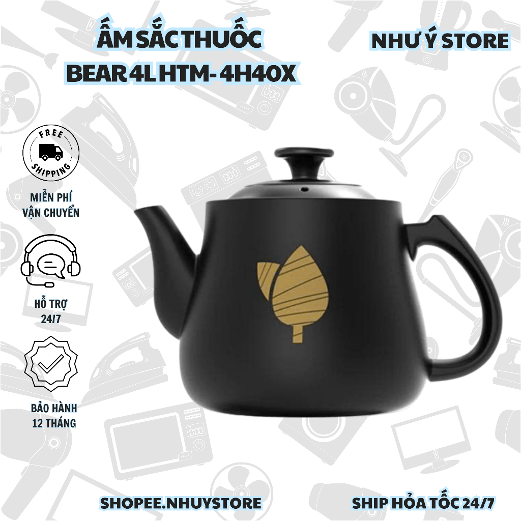 Ấm Sắc Thuốc Bear 4L HTM-4H40X Bằng Điện Gốm Sứ, Nấu Thuốc Pha Trà, Giữ Ấm