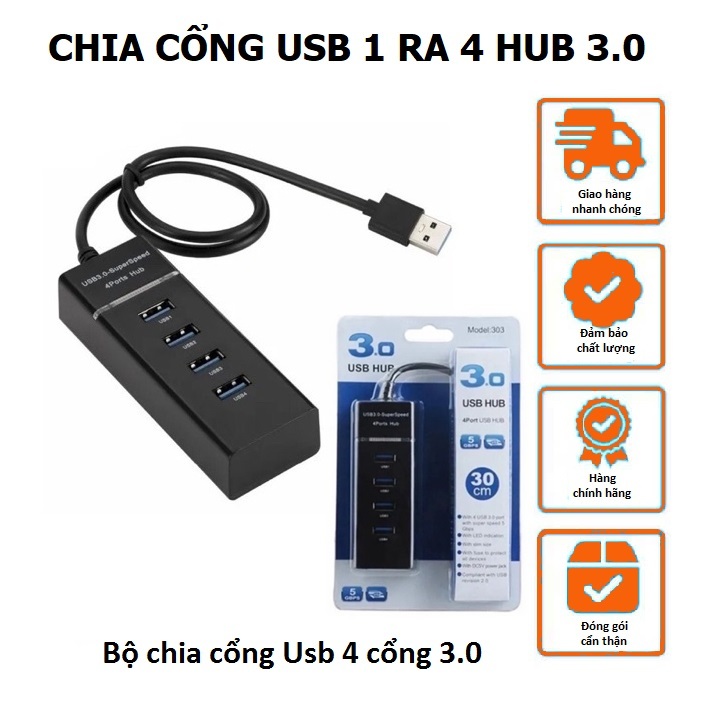 Chia cổng usb 1 ra 4 cổng hub 3.0 cao cấp dây dài 30cm