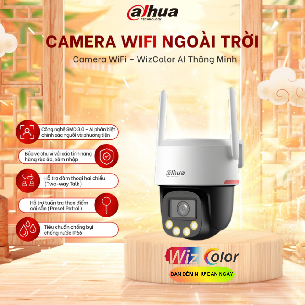 Camera Wifi Dahua WizColor Picoo F1 PT Ngoài Trời (3/5/8MP) | WDR 120dB | Báo động Còi hú | Xoay 360