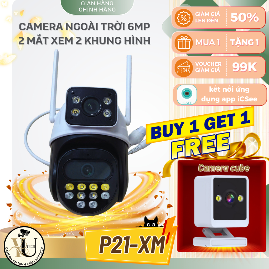 ( TẶNG CAMERA CUBE) Camera giám sát iCSee P21-XM - camera ngoài trời - xem 2 khung hình - đàm thoại 