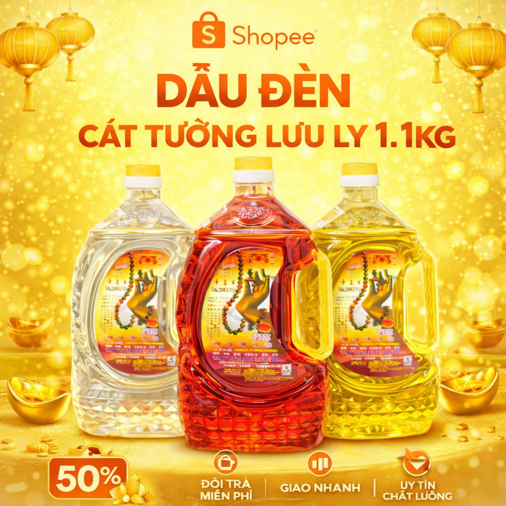 1 Thùng 6 chai 1.1 kg (1,54 Lít) Dầu Đèn Lưu Ly, Dầu Cát Tường Lưu Ly 3 màu  Không mùi, Không Khói