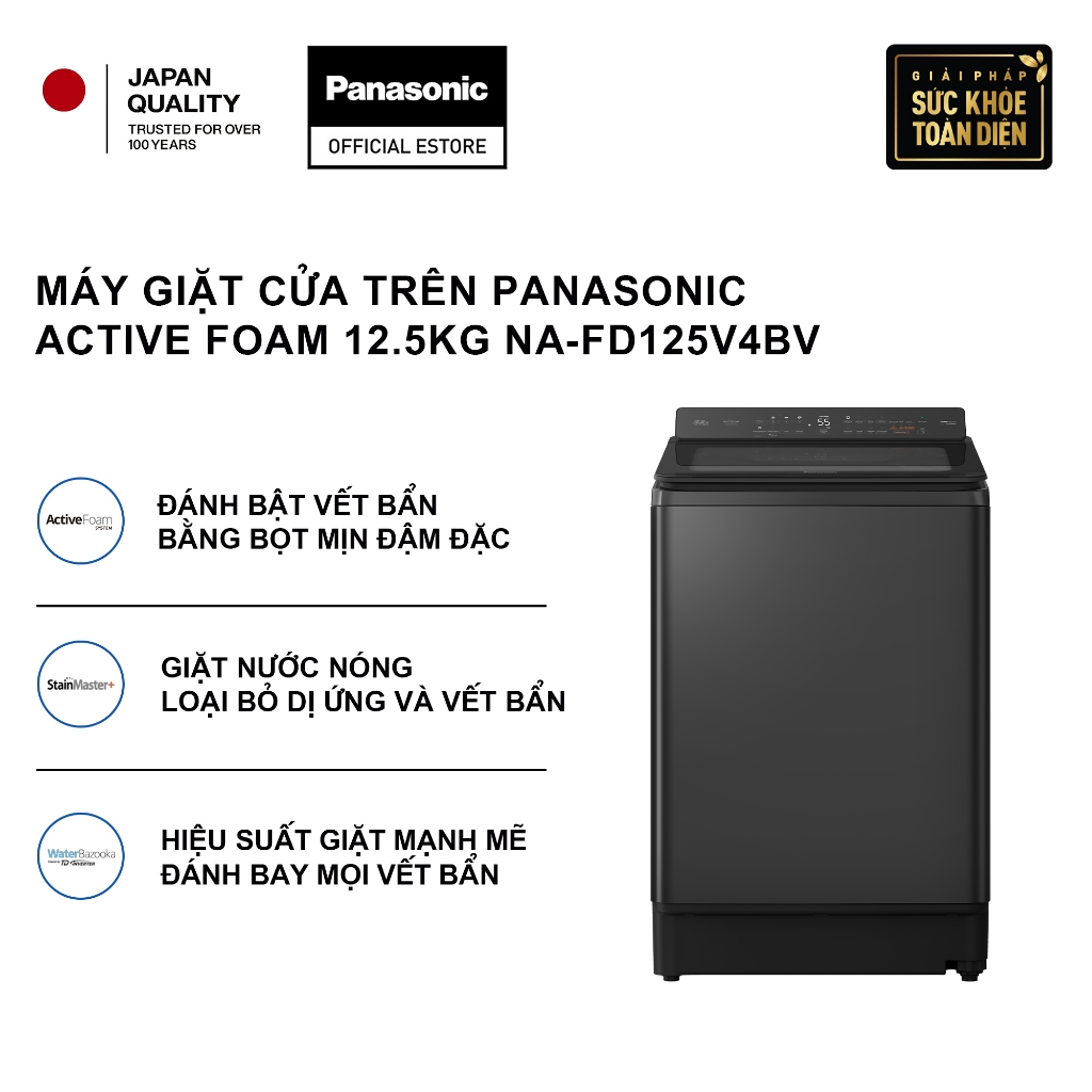 Máy Giặt Cửa Trên Panasonic 12.5KG NA-FD125V4BV - Giặt nước nóng - Giặt mạnh mẽ, sạch tối ưu - Cảm b