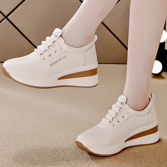 Giày thể thao màu trơn đế dày mềm mại thoải mái khi đi làm buộc dây cho nữ