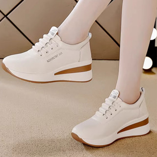 Giày thể thao màu trơn đế dày mềm mại thoải mái khi đi làm buộc dây cho nữ