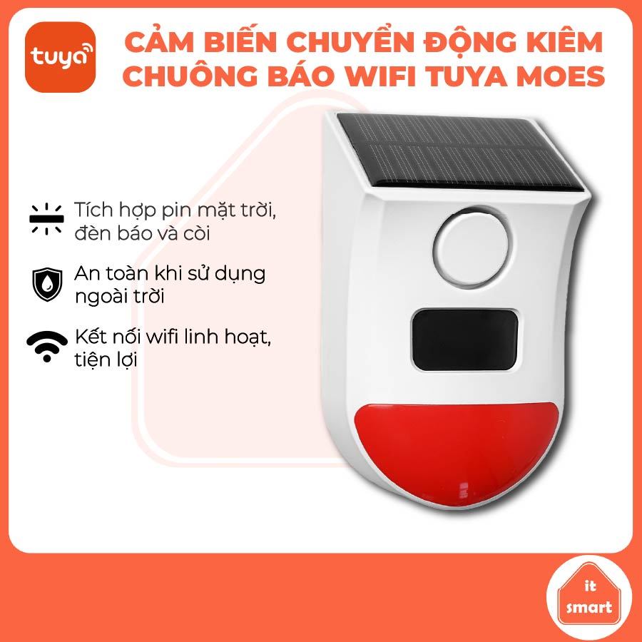 Cảm biến chuyển động kiêm chuông báo động ngoài trời Tuya Moes wifi, góc quét rộng, chống nước