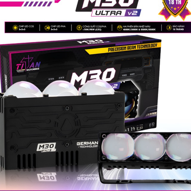Đèn Trợ Sáng TITAN M30 ULTRA V2 - Công Suất 95W - Chống Nước IP68 - M30 Ultra V2 X3 Nguồn Sáng