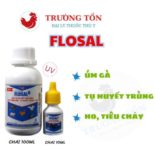 FLOSAL D dung dịch hỗ trợ đường hô hấp, ho, sổ mũi và tiêu chảy nhẹ ở gia cầm
